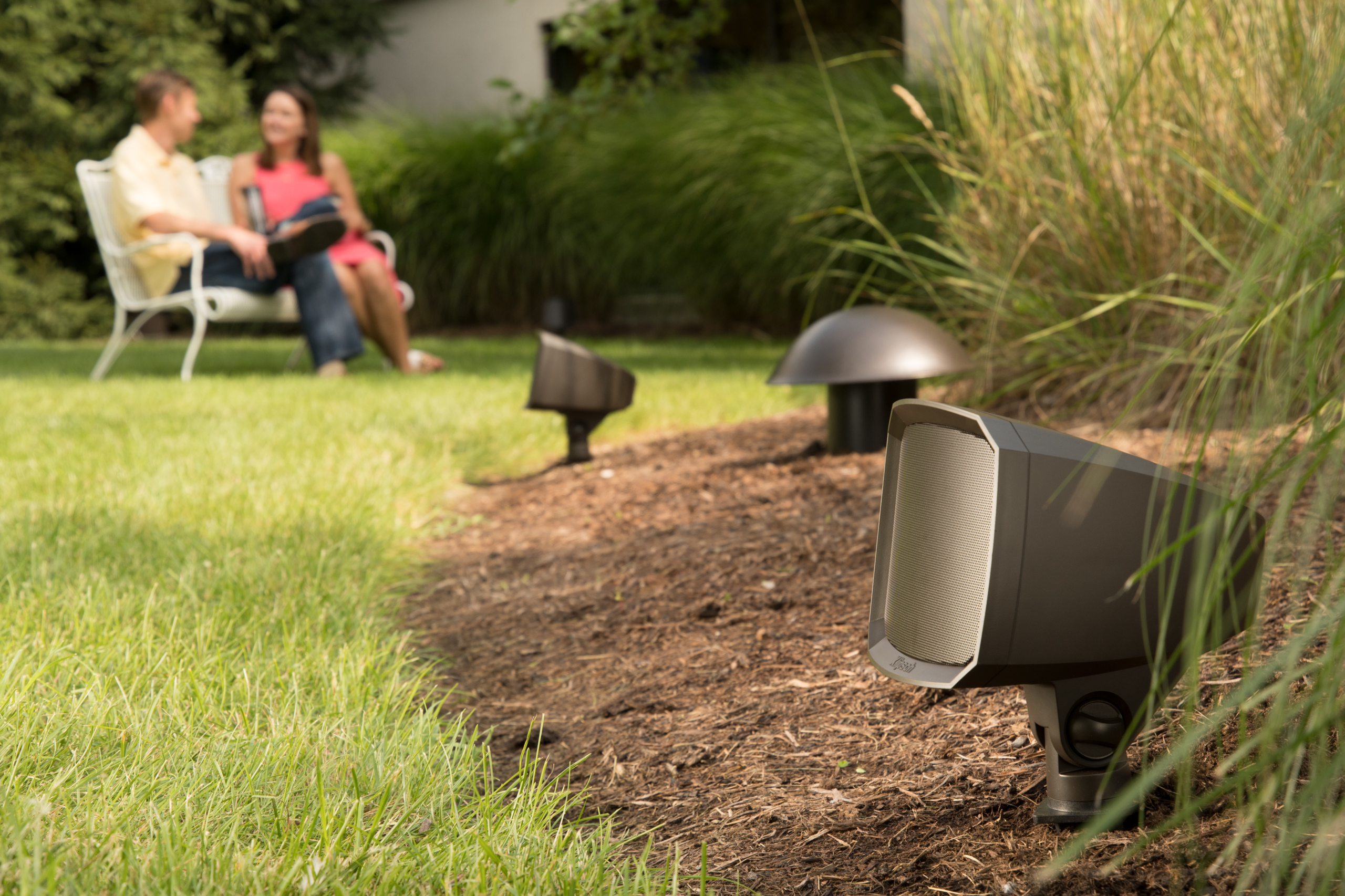 Outdoor speakers in lawn