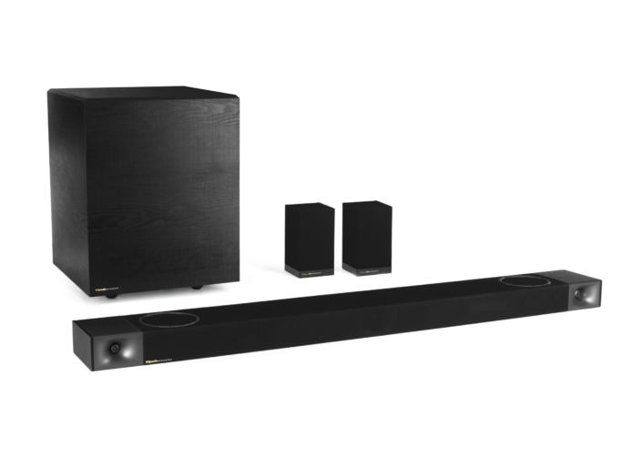 Klipsch sounds bar and subwoofer with two smaller speakers